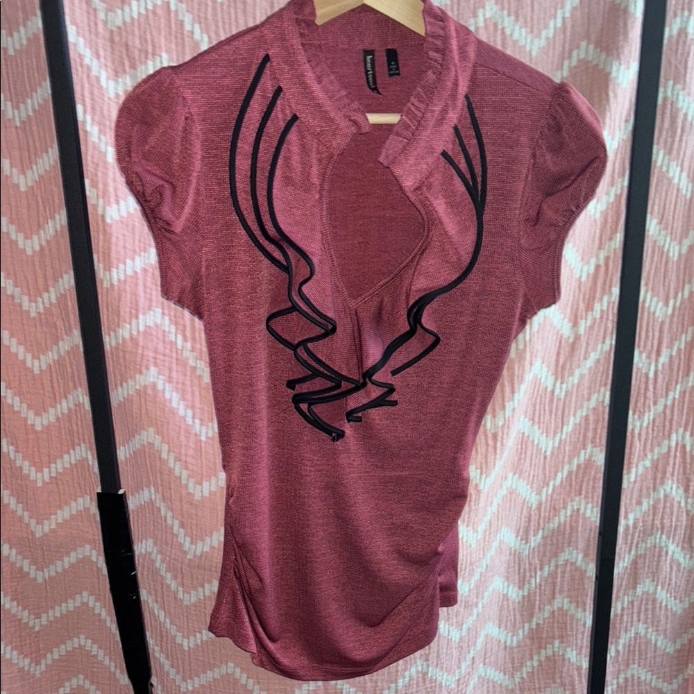 Elegant Pink and Black Ruffled Women's Top